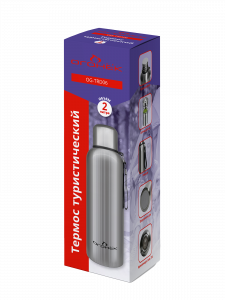 Термос туристический 2 литра для чая металлический с кружкой и ситечком Огонек OG-TRD06